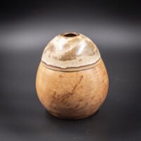 Pot "soliflore" en If et couvercle en céramique émaillé - Pièce unique